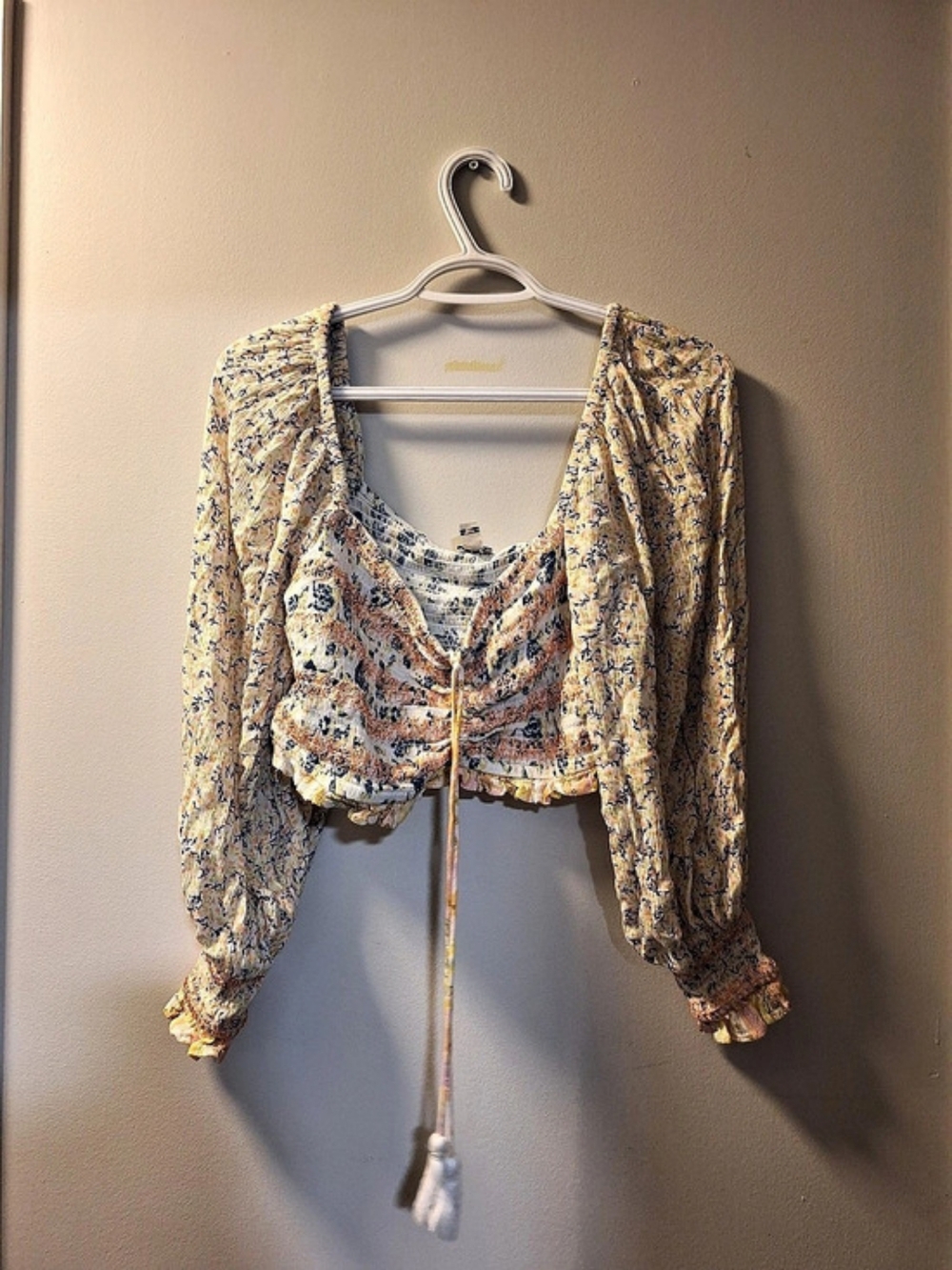 Off The Shoulders Mesh Floral Ruched Tie Front Top Floral Ruched Tie